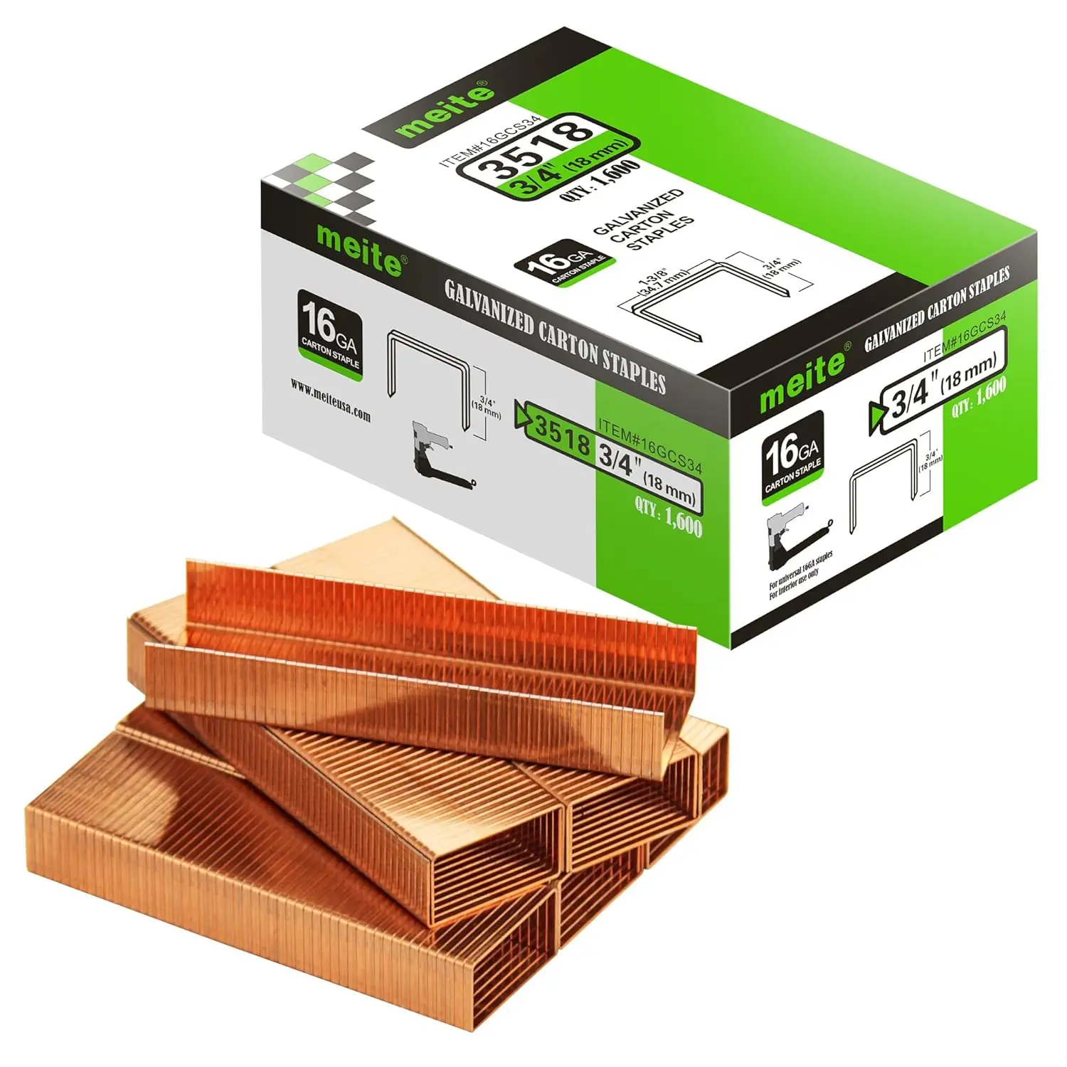 16 Gauge 1-3/8" Wide Crown 3/4" Leg Carton Staples for Box Stapler - 1600PCS
16 Gauge 1-3/8" Wide Crown 3/4" Leg Carton Staples for Box Stapler - 1600PCS