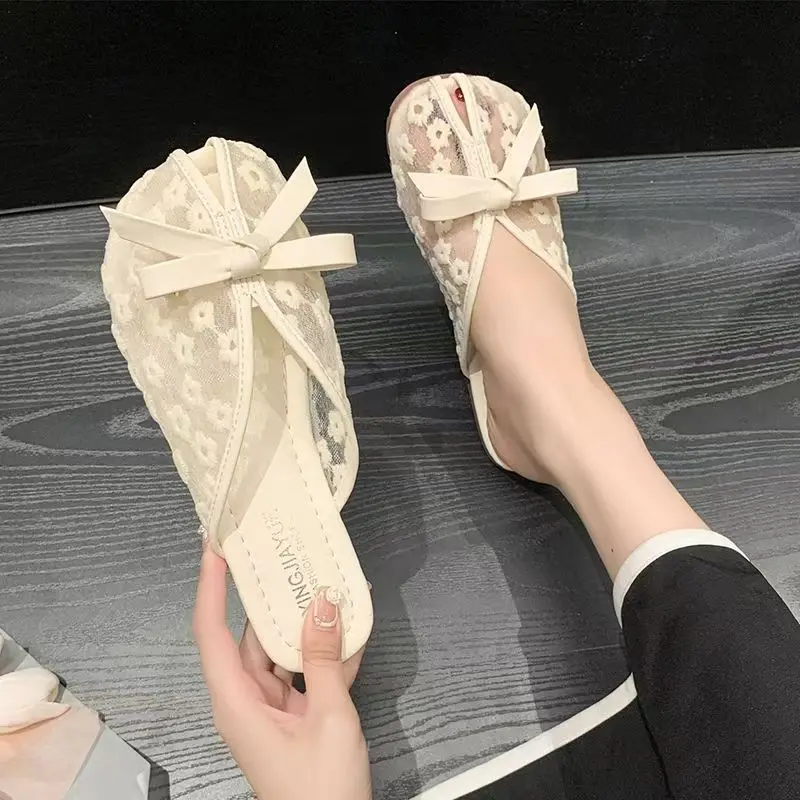 Women's Bowknot Lace Closed Toe Half slippers Summer New Soft sole Non Slip Lightweight Sweet Outdoor Flat Sole Slippers
Women's Bowknot Lace Closed Toe Half slippers Summer New Soft sole Non Slip Lightweight Sweet Outdoor Flat Sole Slippers
