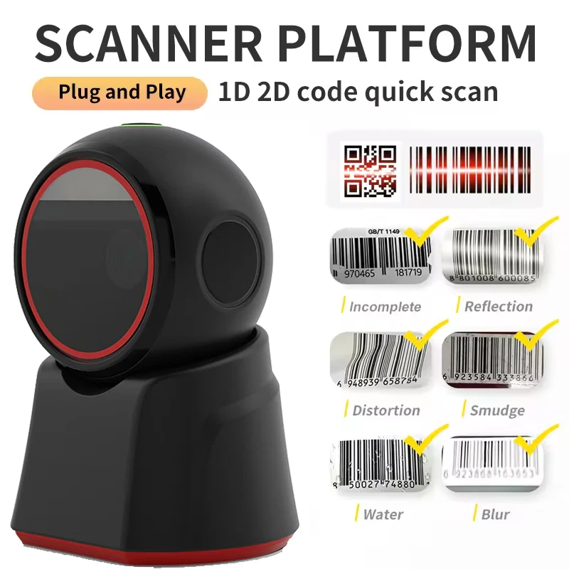 Wired 2D Barcode Scanner Desktop Scanning Platform Auto QR Code Data Matrix PDF417 Bar Code Reader USB For Retail Supermarket
Wired 2D Barcode Scanner Desktop Scanning Platform Auto QR Code Data Matrix PDF417 Bar Code Reader USB For Retail Supermarket