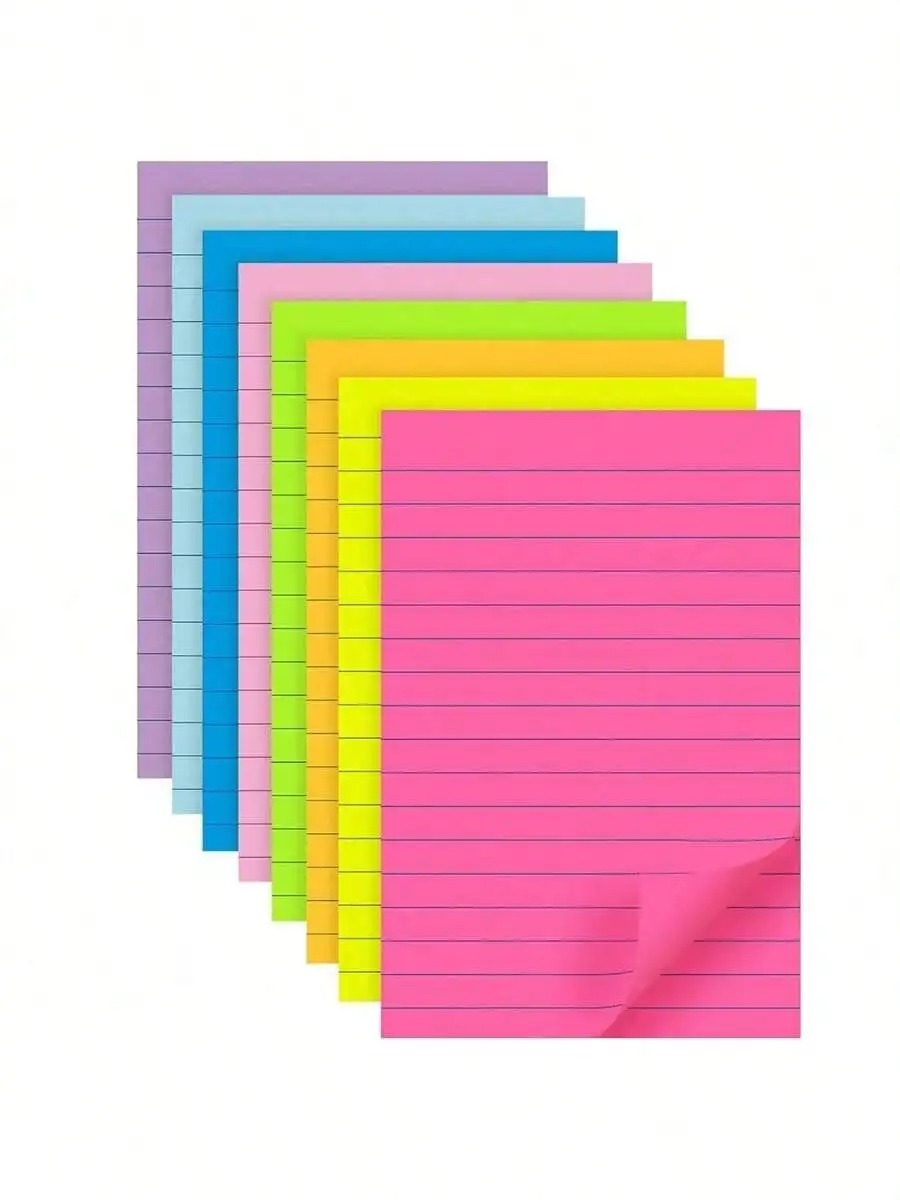 Lined Sticky Notes – 8 Pads, 4x6 Inch, 8 Colors, 45 Sheets/Pad for Office, Home & School
Lined Sticky Notes – 8 Pads, 4x6 Inch, 8 Colors, 45 Sheets/Pad for Office, Home & School