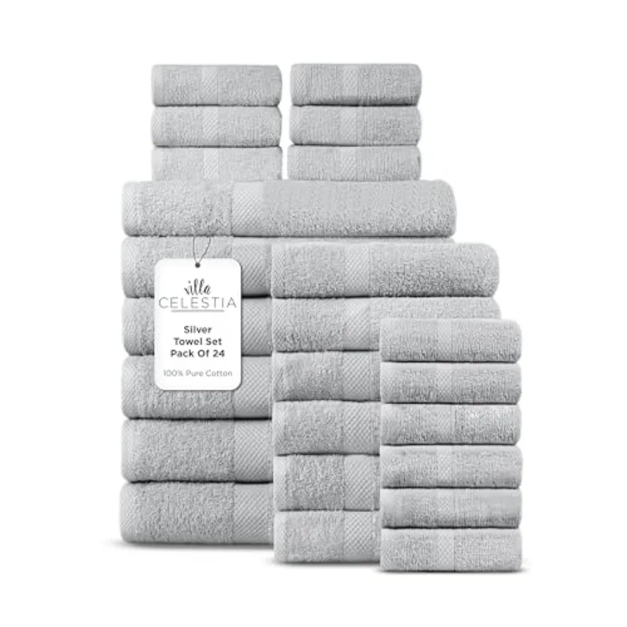 Hotel Spa 100 Combed Cotton Bath Towel Set of 24: 6 Bath Towels, 6 Hand Towels, 12 Wash Cloths, Silver, Sustainable, Ultra-Soft
Hotel Spa 100 Combed Cotton Bath Towel Set of 24: 6 Bath Towels, 6 Hand Towels, 12 Wash Cloths, Silver, Sustainable, Ultra-Soft
