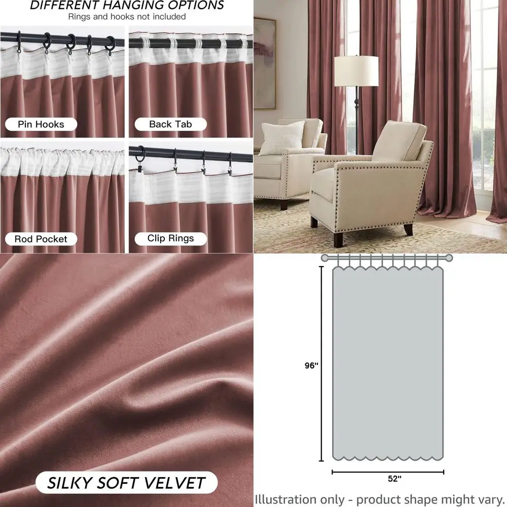 96 Dusty Pink Velvet Curtains, Energy-Efficient for Living Room & Girls' Bedroom, Wild Rose Pattern, 2 Panels, W52 x L96
96 Dusty Pink Velvet Curtains, Energy-Efficient for Living Room & Girls' Bedroom, Wild Rose Pattern, 2 Panels, W52 x L96