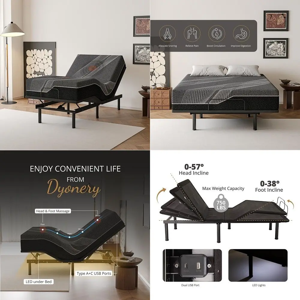 Adjustable Bed Frame with Electric Dual Massage USB, UnderBed Light, Zero Gravity, App Control, Head and Foot Incline, Reclinin
Adjustable Bed Frame with Electric Dual Massage USB, UnderBed Light, Zero Gravity, App Control, Head and Foot Incline, Reclinin