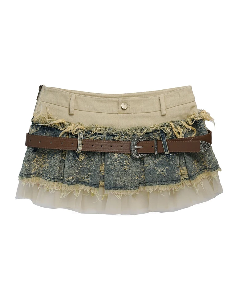 Women's retro Y2K spicy girl with belt short skirt 2025 spring/summer new item original design denim mesh pleated mini skirt
Women's retro Y2K spicy girl with belt short skirt 2025 spring/summer new item original design denim mesh pleated mini skirt
