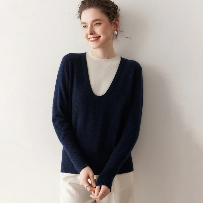 Grace Women Cashmere Sweater Fake Two-piece set Round U-Collar Pullover Autumn Winter 100% Cashmere Knitwear Soft High-end Tops
Grace Women Cashmere Sweater Fake Two-piece set Round U-Collar Pullover Autumn Winter 100% Cashmere Knitwear Soft High-end Tops