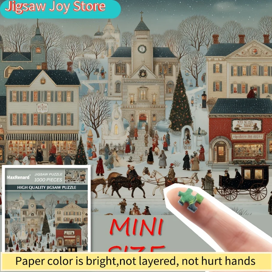 Мини-пазл на тему Рождества - праздничная зимняя деревенская сцена с заснеженными домами, конной повозкой и людьми, идеально подходит для дома.
Мини-пазл на тему Рождества - праздничная зимняя деревенская сцена с заснеженными домами, конной повозкой и людьми, идеально подходит для дома.