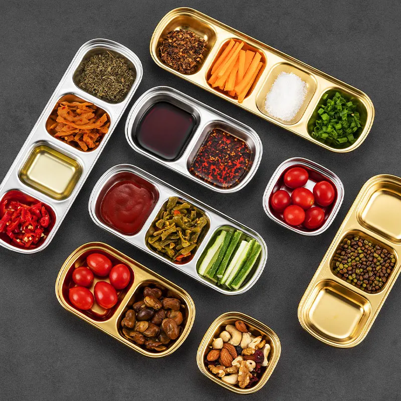 Stainless Steel Divided Dip Bowls Sauce Plate Seasoning Dipping Condiment Tray for BBQ Vinegar Spice Ketchup Salt Sugar Flavor
Stainless Steel Divided Dip Bowls Sauce Plate Seasoning Dipping Condiment Tray for BBQ Vinegar Spice Ketchup Salt Sugar Flavor