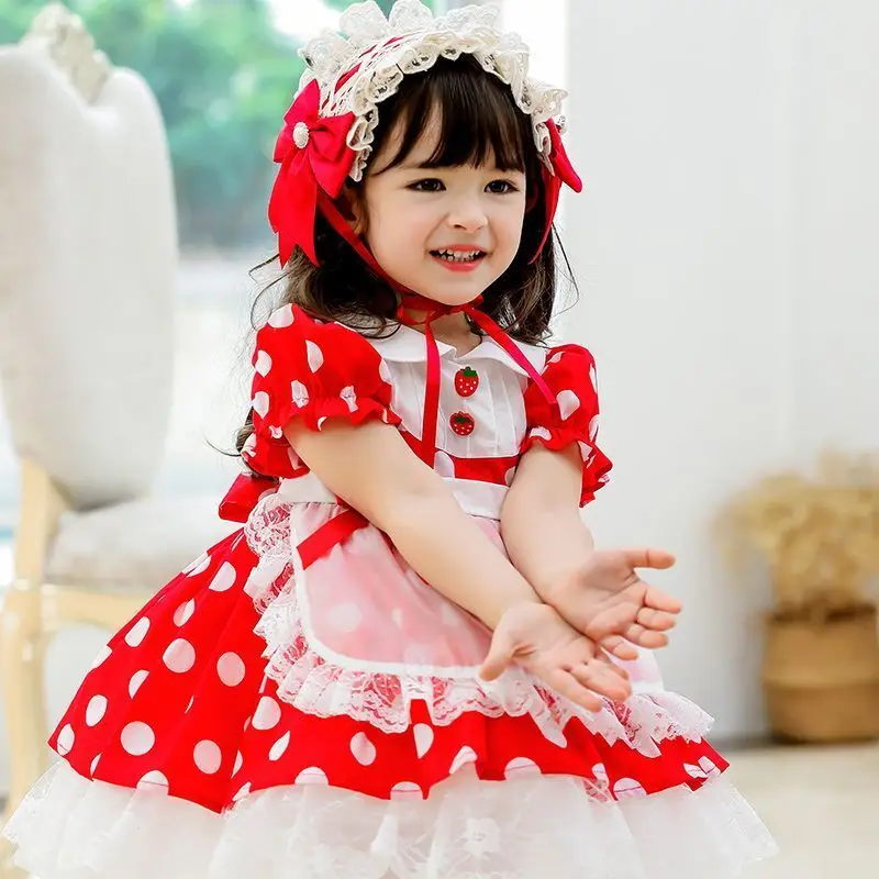 Girl Baby Summer Dress Lolita Girl Dress Lace Polka Dot Polka Skirt Baby Collar Strawberry Button Dress for Kids Christmas Party
Girl Baby Summer Dress Lolita Girl Dress Lace Polka Dot Polka Skirt Baby Collar Strawberry Button Dress for Kids Christmas Party