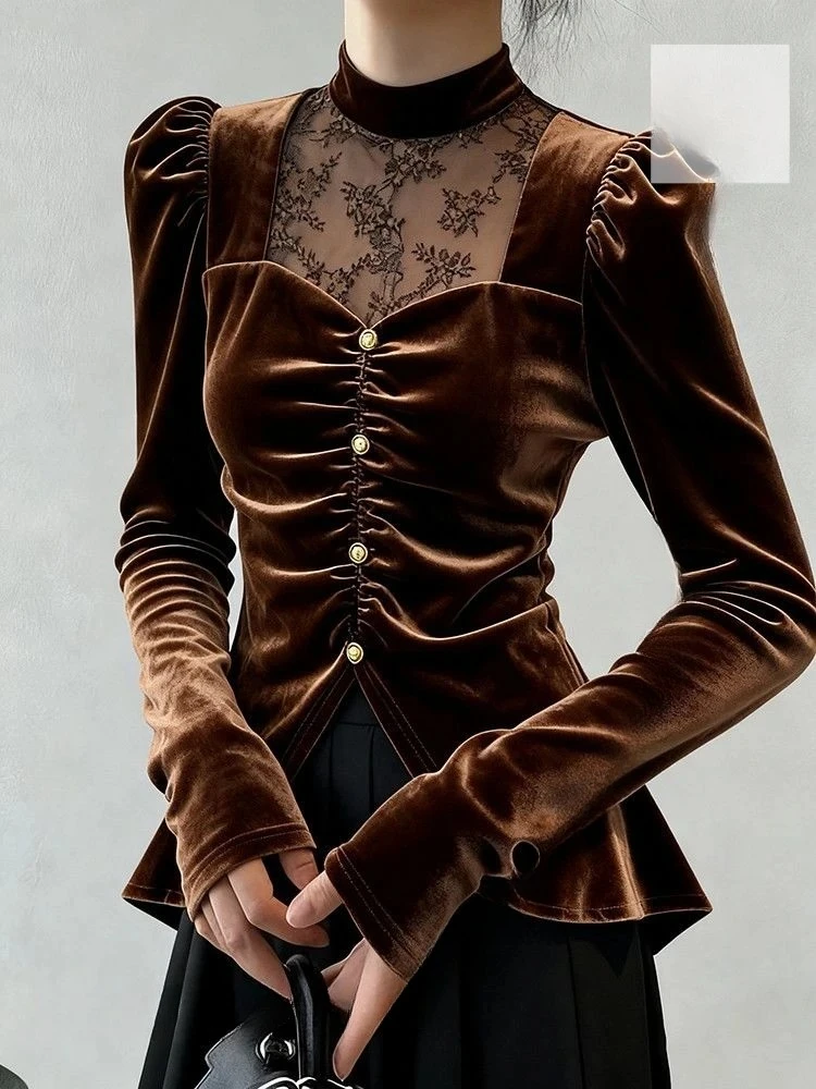Spring and Autumn New Great-looking and Unique Velvet Long-sleeved Shirt Female Korean temperament Coffee stitching Velvet Top
Spring and Autumn New Great-looking and Unique Velvet Long-sleeved Shirt Female Korean temperament Coffee stitching Velvet Top