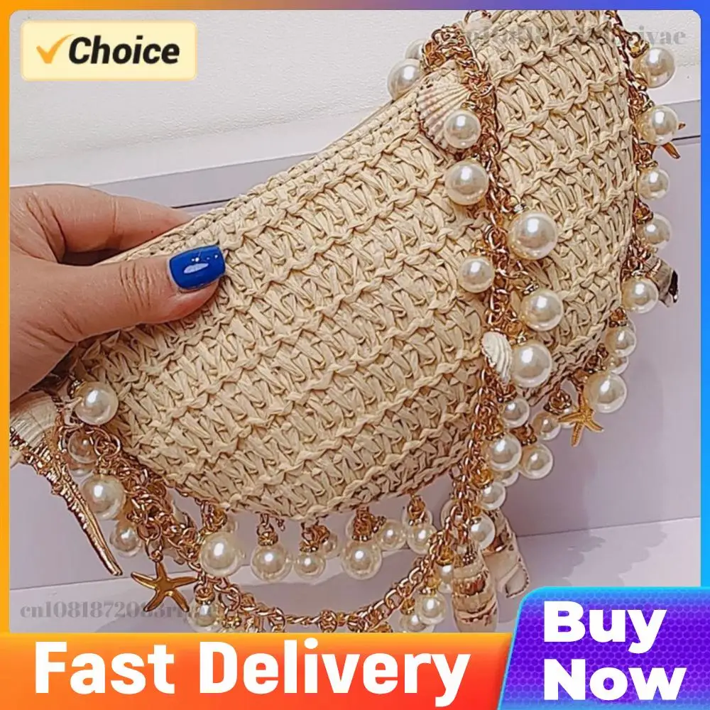 Women Pearl Conch Handbag with Pearl Chain Elegant Straw Shoulder Bag Breathable Holiday Beach Bag Seaside Soft Clutch
Women Pearl Conch Handbag with Pearl Chain Elegant Straw Shoulder Bag Breathable Holiday Beach Bag Seaside Soft Clutch