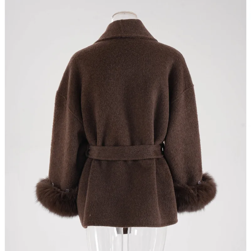 UCXQ Elegant OL Office Lady Overcoats Fur Patchwork Long Sleeve Woolen Coat Beautiful Women's Clothing Jacket Autumn 2025 Winter 31 S0099f2a50dd945a293b87e7dbefbac05O