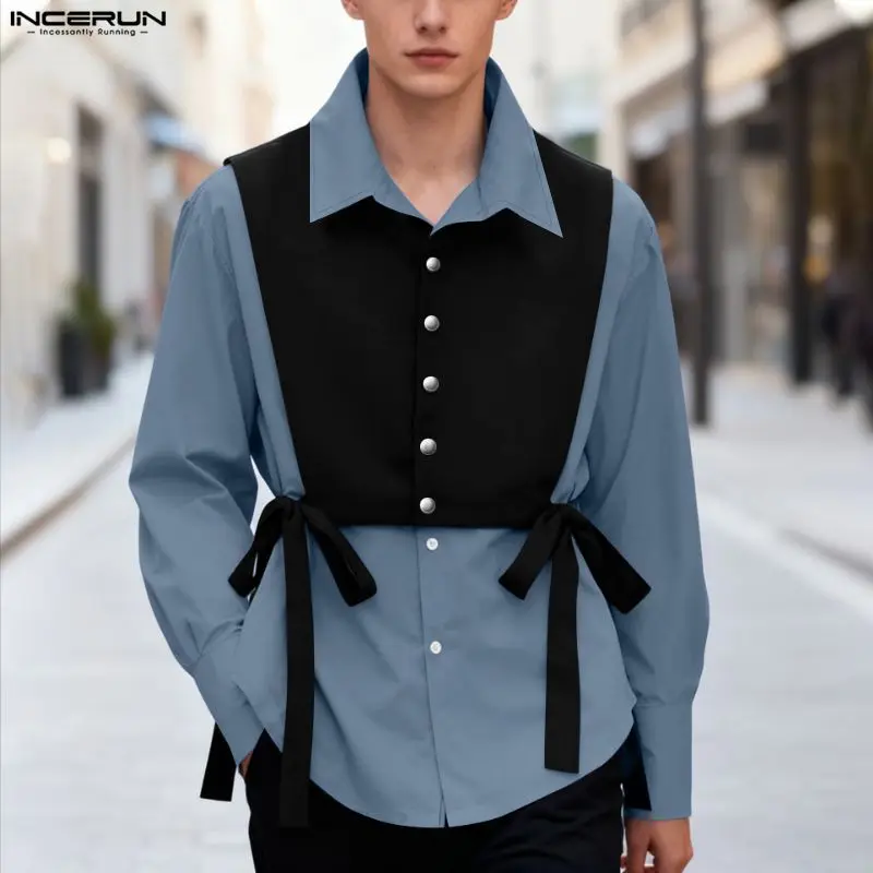 Мужская рубашка INCERUN с лацканами, длинным рукавом, на пуговицах, в стиле пэчворк, уличная одежда, свободная, на шнуровке, имитация двухслойной, модная, топы-рубашки
Мужская рубашка INCERUN с лацканами, длинным рукавом, на пуговицах, в стиле пэчворк, уличная одежда, свободная, на шнуровке, имитация двухслойной, модная, топы-рубашки