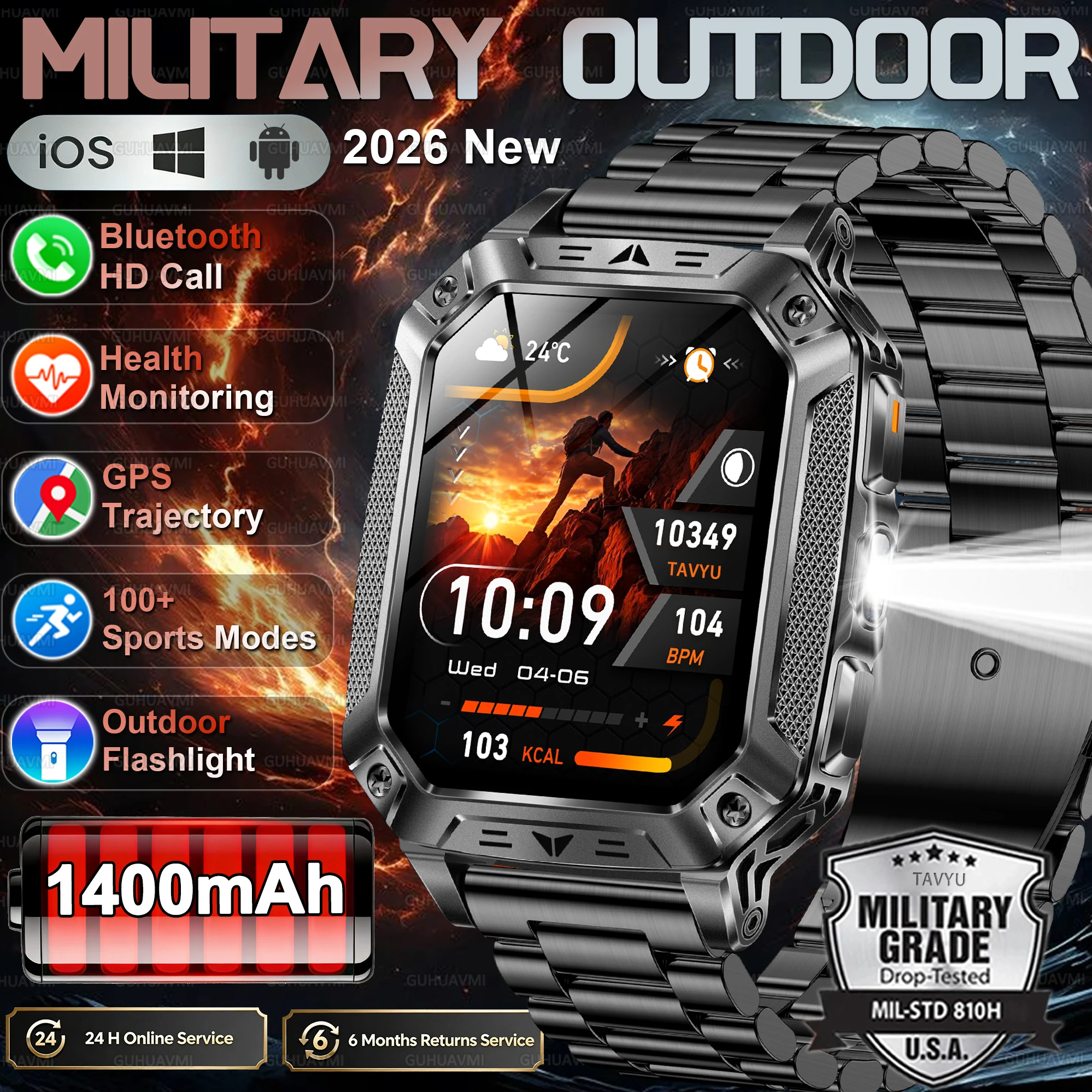 2026 Новые военные уличные умные часы с аккумулятором 1400 мАч, мужские водонепроницаемые часы с вызовом, 2,01 дюйма, HD AMOLED, спортивный фонарик с пульсометром, умный браслет
2026 Новые военные уличные умные часы с аккумулятором 1400 мАч, мужские водонепроницаемые часы с вызовом, 2,01 дюйма, HD AMOLED, спортивный фонарик с пульсометром, умный браслет