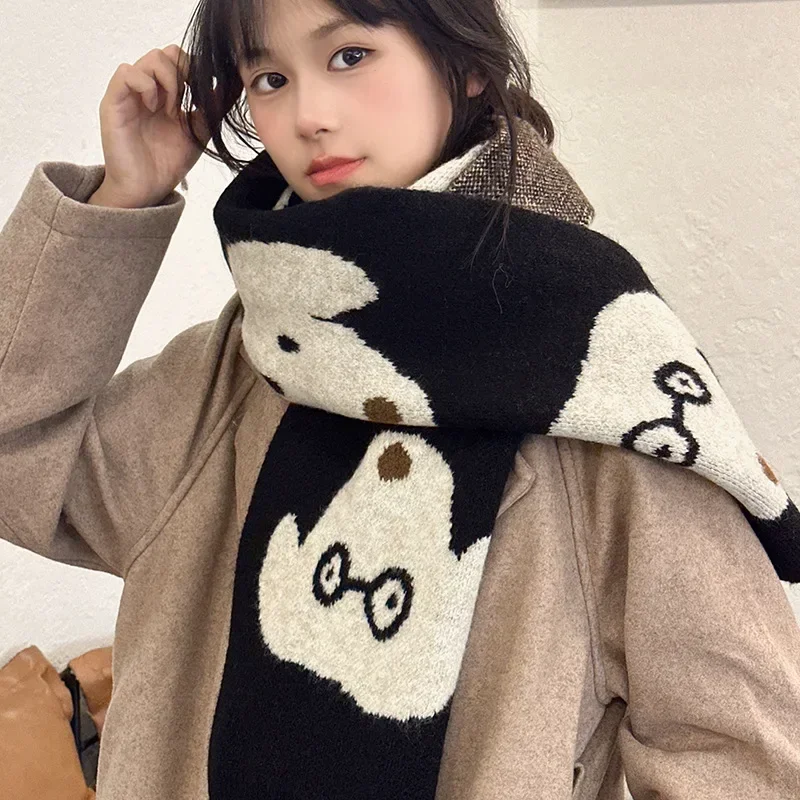 Knitted Scarf Cute Dog Scarf Black White Scarf Thickened Warm Winter Women Scarves Christmas New Year Gift Apparel Accessories
Knitted Scarf Cute Dog Scarf Black White Scarf Thickened Warm Winter Women Scarves Christmas New Year Gift Apparel Accessories