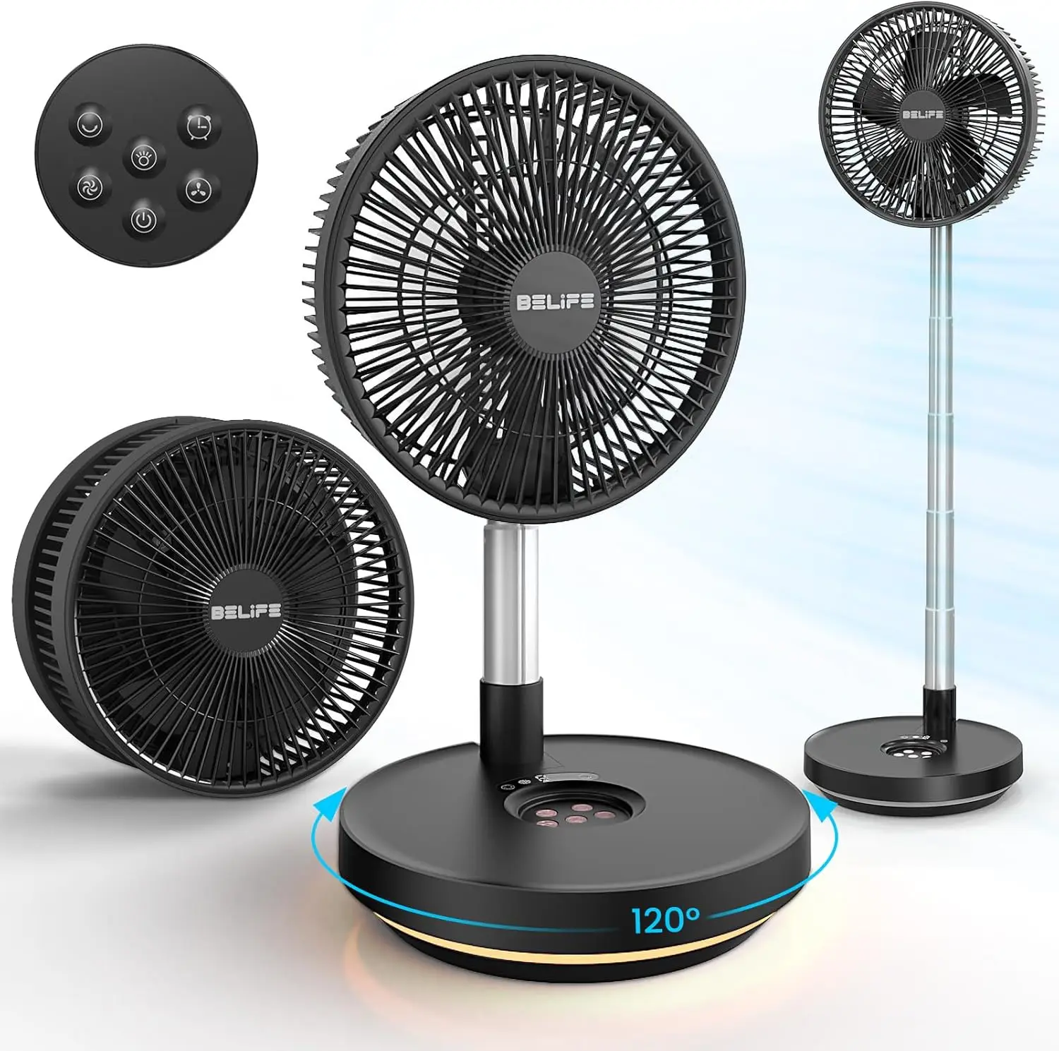 Portable Oscillating Fan with Remote, Timer & Light, USB Rechargeable, Foldable for Home Travel Camping
Portable Oscillating Fan with Remote, Timer & Light, USB Rechargeable, Foldable for Home Travel Camping