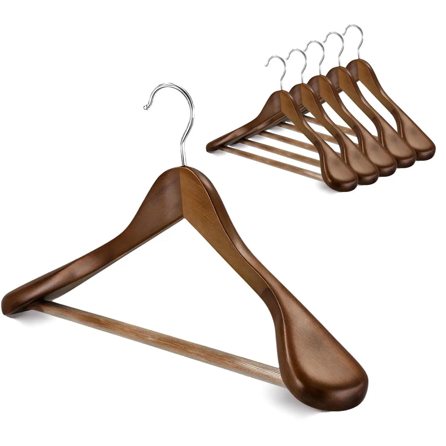 Wide-shouldered wooden suit hanger with rotating hooks and anti-slip bar, suitable for suits, coats, shirts, and dresses
Wide-shouldered wooden suit hanger with rotating hooks and anti-slip bar, suitable for suits, coats, shirts, and dresses