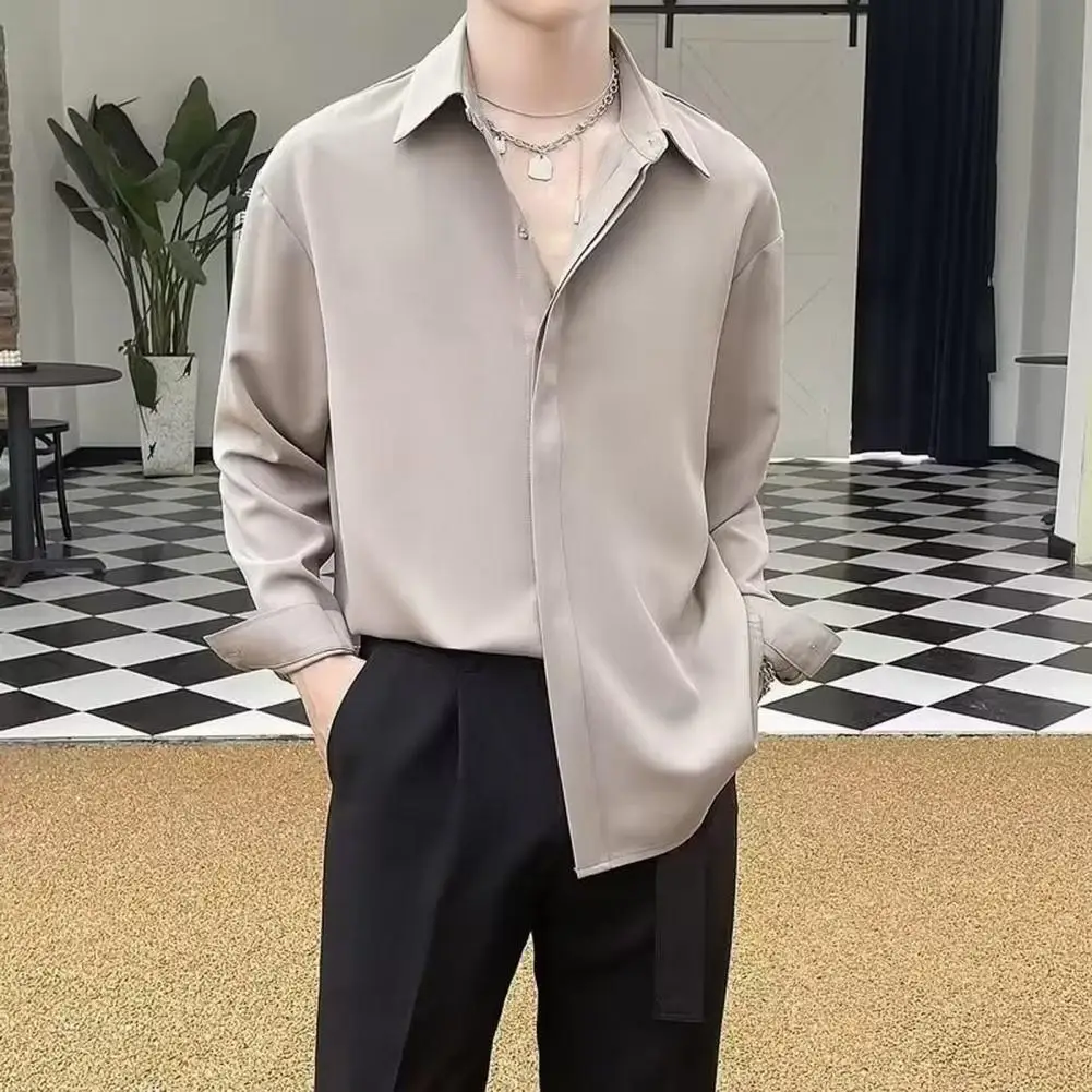 Solid Color Men Shirt Stylish Men's Spring/fall Shirt with Turn-down Collar Single-breasted Design Long Sleeves for Office Club
Solid Color Men Shirt Stylish Men's Spring/fall Shirt with Turn-down Collar Single-breasted Design Long Sleeves for Office Club
