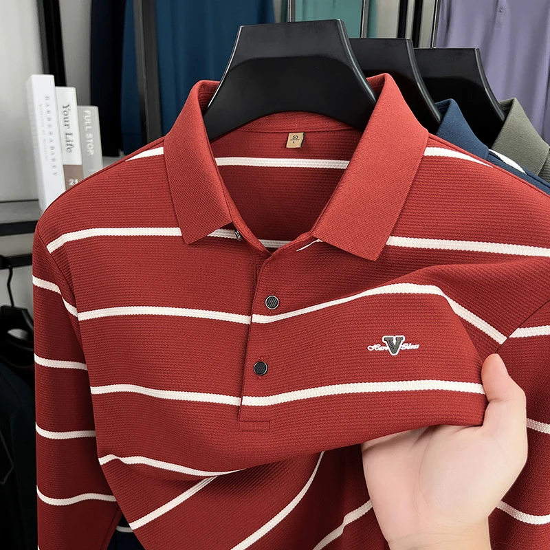 Light luxury brand men's long sleeve polo shirt autumn fashion striped letter design top original boutique golf casual T-shirt
Light luxury brand men's long sleeve polo shirt autumn fashion striped letter design top original boutique golf casual T-shirt