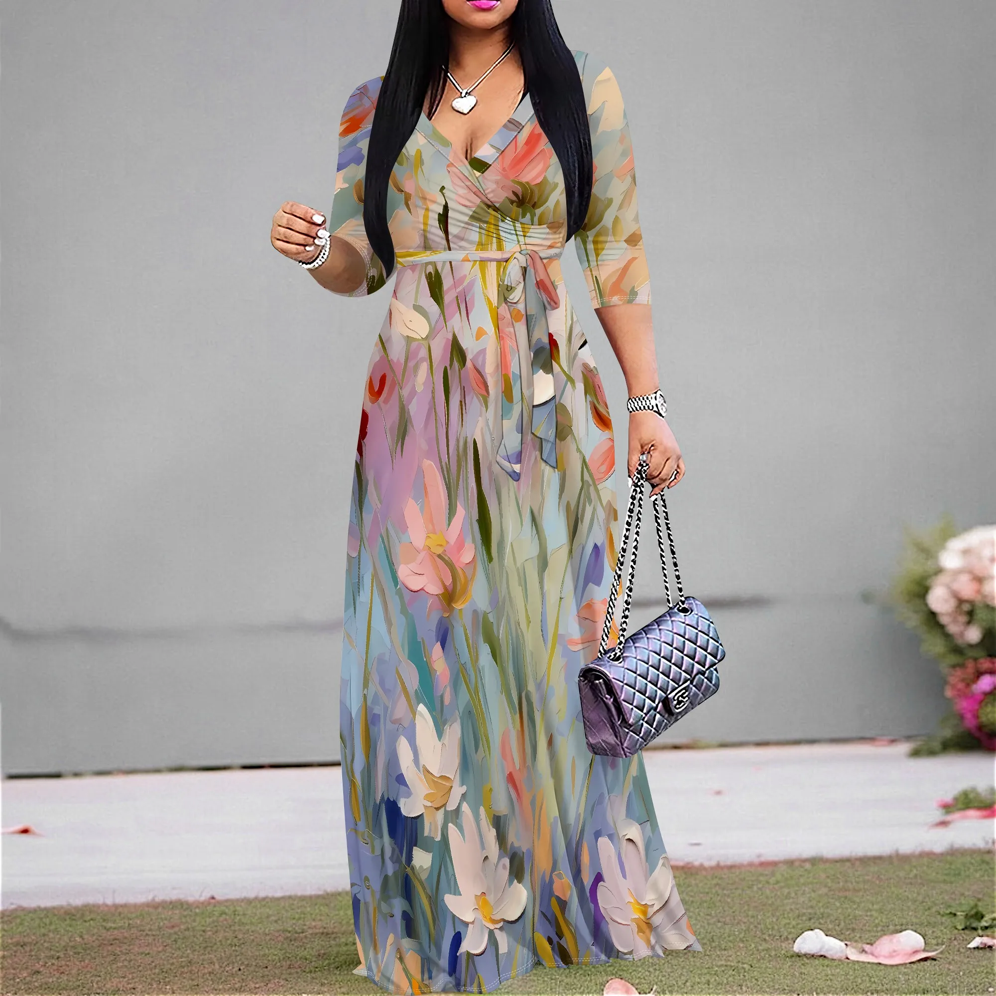 Nupusa Colorful Floral Print Maxi Dress for Women V - Neck Half Sleeve Summer Casual Dress
Nupusa Colorful Floral Print Maxi Dress for Women V - Neck Half Sleeve Summer Casual Dress