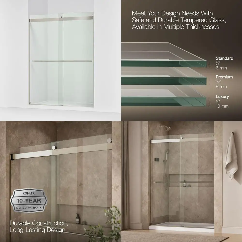 5/16 Frameless Shower Door 78x59-5/8 with Towel Bar in Brushed Nickel
5/16 Frameless Shower Door 78x59-5/8 with Towel Bar in Brushed Nickel