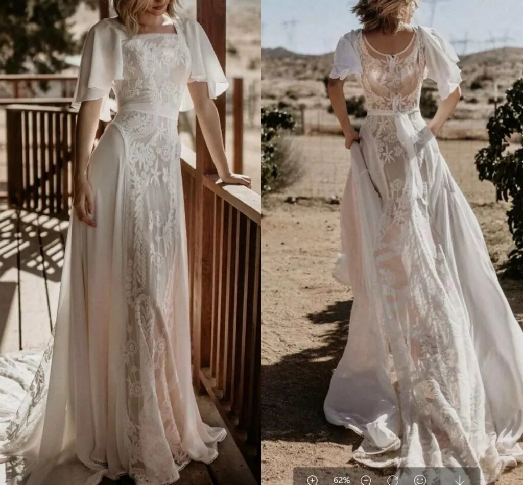 Bohemian Wedding Dress Square Neck Flare Sleeves A Line Chiffon Sweep Train Lace Beach Bridal Gown Robe De Mariee
Bohemian Wedding Dress Square Neck Flare Sleeves A Line Chiffon Sweep Train Lace Beach Bridal Gown Robe De Mariee
