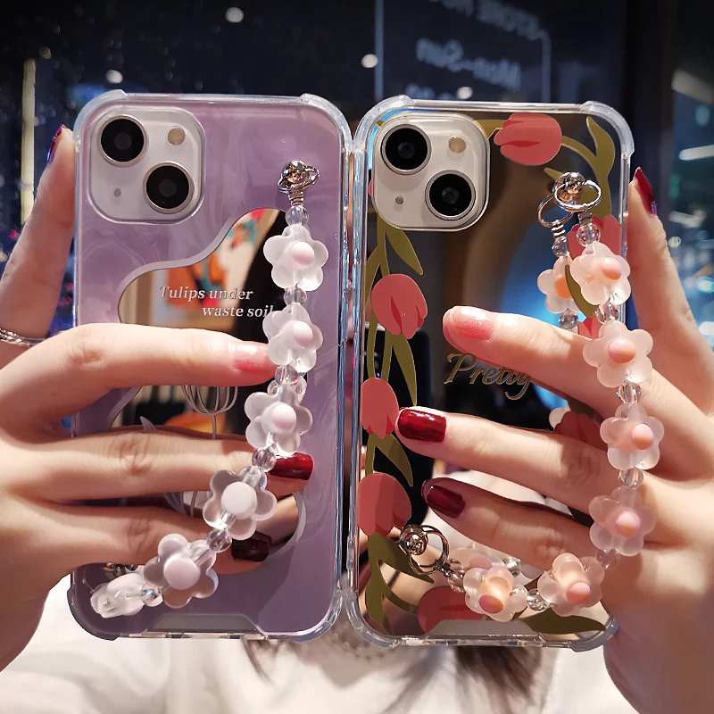 Tulip Mirror Women's Phone Case for IPhone 13 12 11 Pro Max Small Flower Bracelet Strap for IPhone 11 12 13 Beauty Mirror Cover
Tulip Mirror Women's Phone Case for IPhone 13 12 11 Pro Max Small Flower Bracelet Strap for IPhone 11 12 13 Beauty Mirror Cover