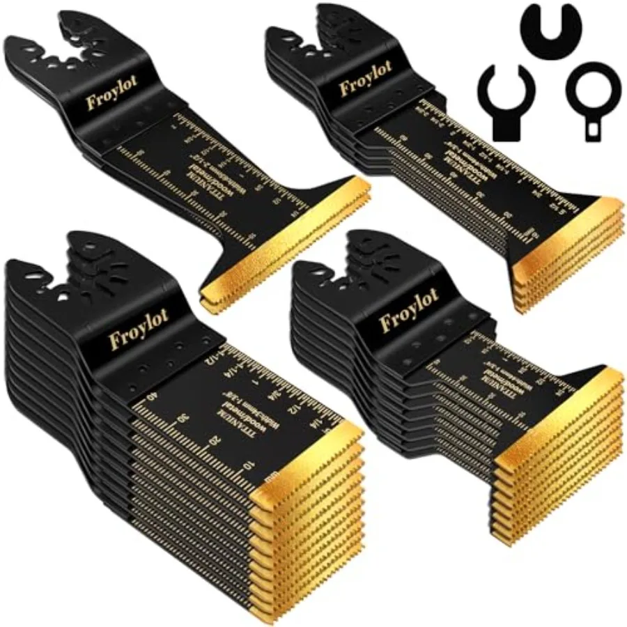 24PCS Bi-Metal Titanium Oscillating Tool Blades Multi-Tool Blades Cutting Nails Staple Copper Pipe Drywall Sheetrock Wood Sidin
24PCS Bi-Metal Titanium Oscillating Tool Blades Multi-Tool Blades Cutting Nails Staple Copper Pipe Drywall Sheetrock Wood Sidin