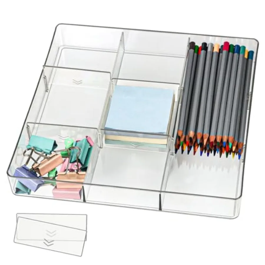 Adjustable Clear Drawer Organizer, Plastic Drawer Divider Tray with Removable 9 Sections for Desk, Bathroom, Office, Makeup, Ju
Adjustable Clear Drawer Organizer, Plastic Drawer Divider Tray with Removable 9 Sections for Desk, Bathroom, Office, Makeup, Ju