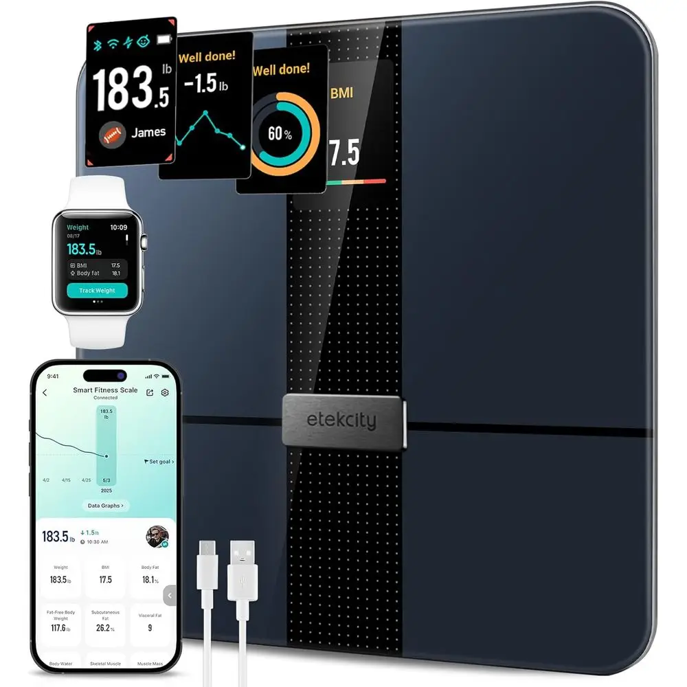 Smart Scale with Body Weight, BMI, Muscle Mass Analysis, Compatible with Health Apps, Tempered Glass, Black
Smart Scale with Body Weight, BMI, Muscle Mass Analysis, Compatible with Health Apps, Tempered Glass, Black