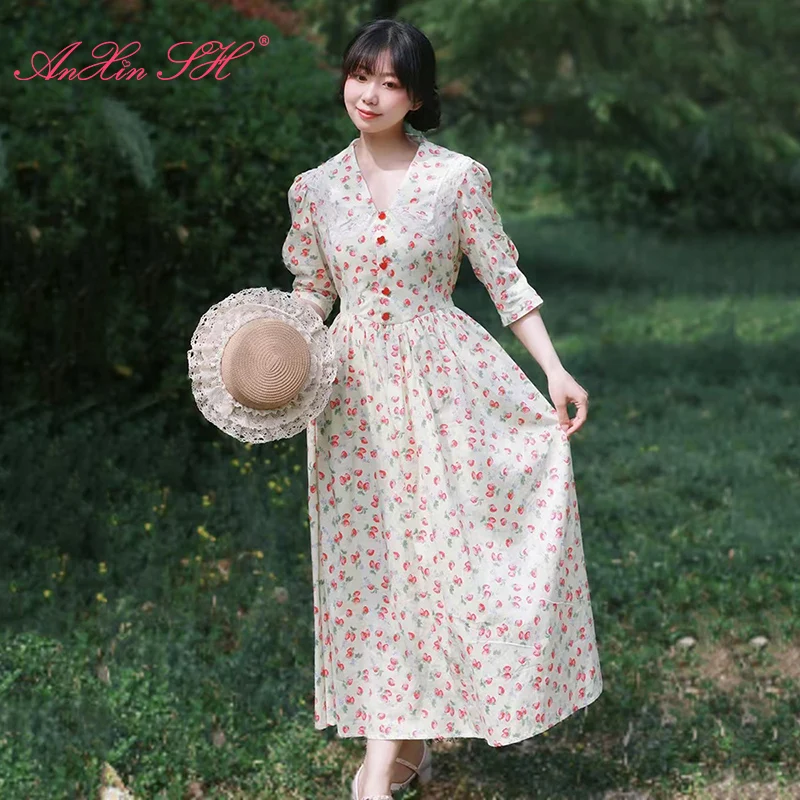 AnXin SH vintage princess beige cotton strawberry flower lace v neck half sleeve red button zipper customized evening dress
AnXin SH vintage princess beige cotton strawberry flower lace v neck half sleeve red button zipper customized evening dress