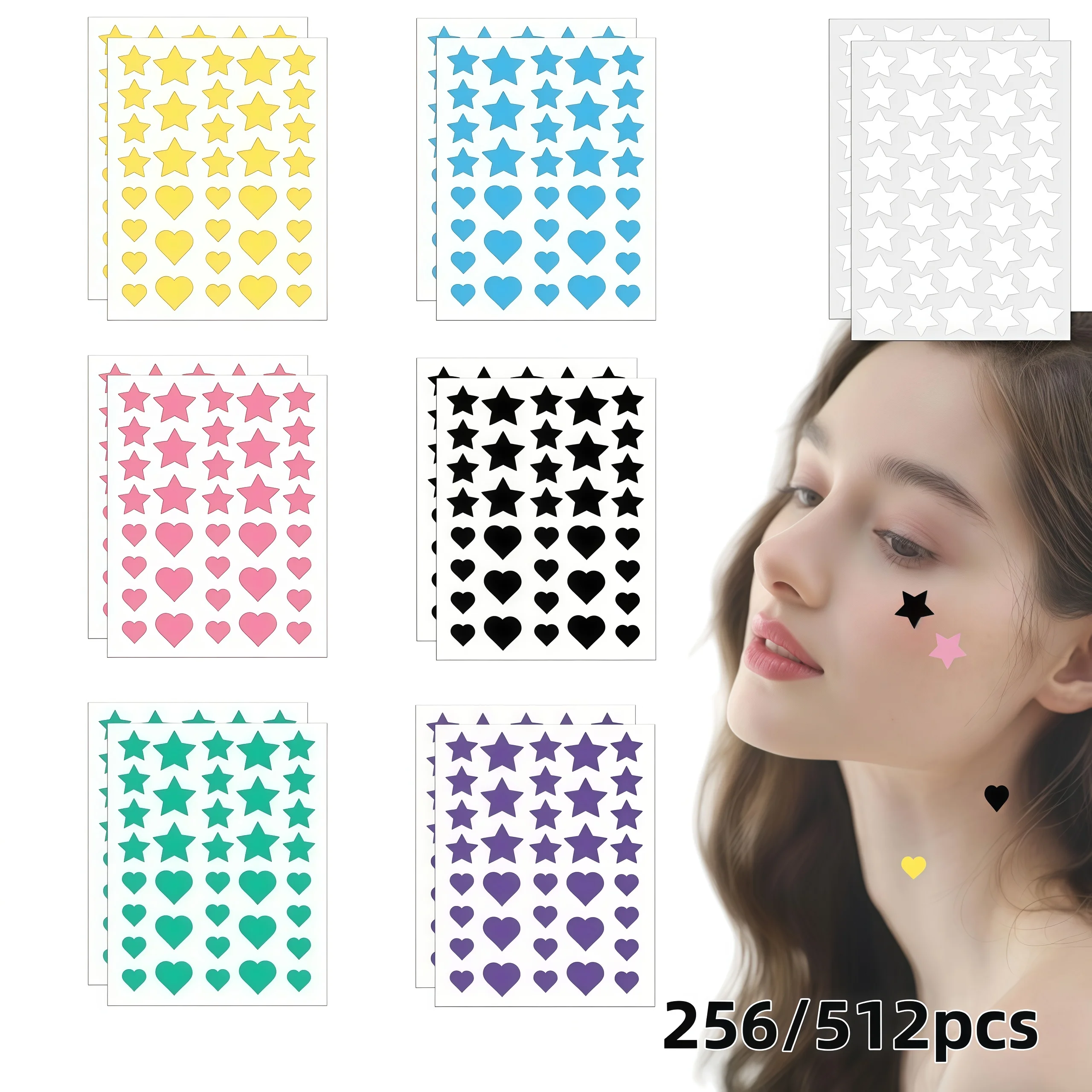 256/512pcs Chic 6-Color Star & Heart Acne Patches – Gentle, Absorbs Impurities, Unisex, Convenient & Effective for Clear Skin
256/512pcs Chic 6-Color Star & Heart Acne Patches – Gentle, Absorbs Impurities, Unisex, Convenient & Effective for Clear Skin