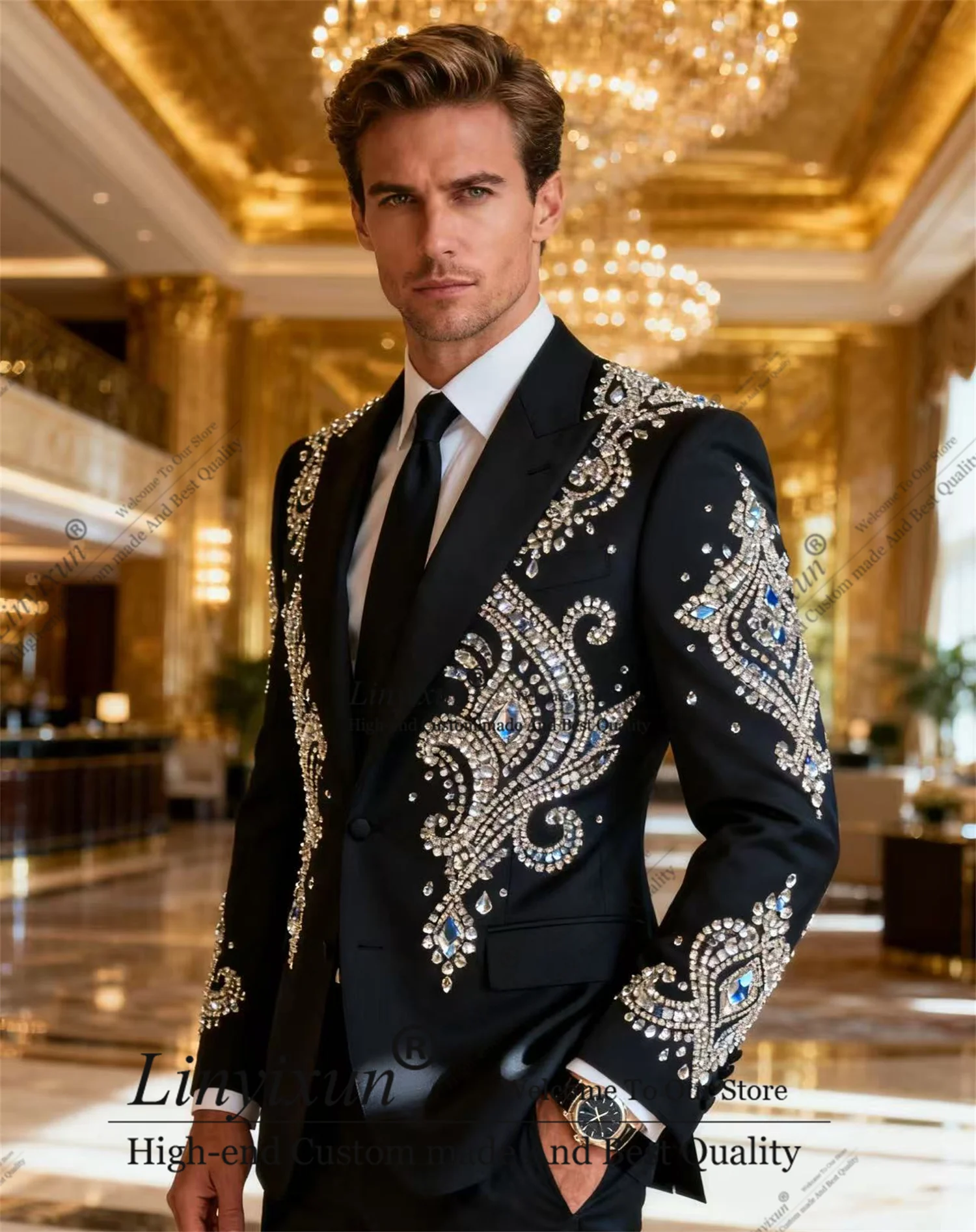 Fashion Rhinestones Diamond Men Suits 2 Pieces Sets Male Party Prom Blazer Customized Ropa Hombre Handsome Slim Fit Groom Tuxedo
Fashion Rhinestones Diamond Men Suits 2 Pieces Sets Male Party Prom Blazer Customized Ropa Hombre Handsome Slim Fit Groom Tuxedo