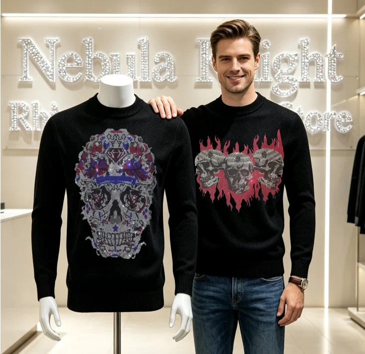 Men Bling Rhinestone Crew Neck Knit Sweater Warm Long Sleeve Pullover Fashion Streetwear Casual Daily Party Male Tops
Men Bling Rhinestone Crew Neck Knit Sweater Warm Long Sleeve Pullover Fashion Streetwear Casual Daily Party Male Tops