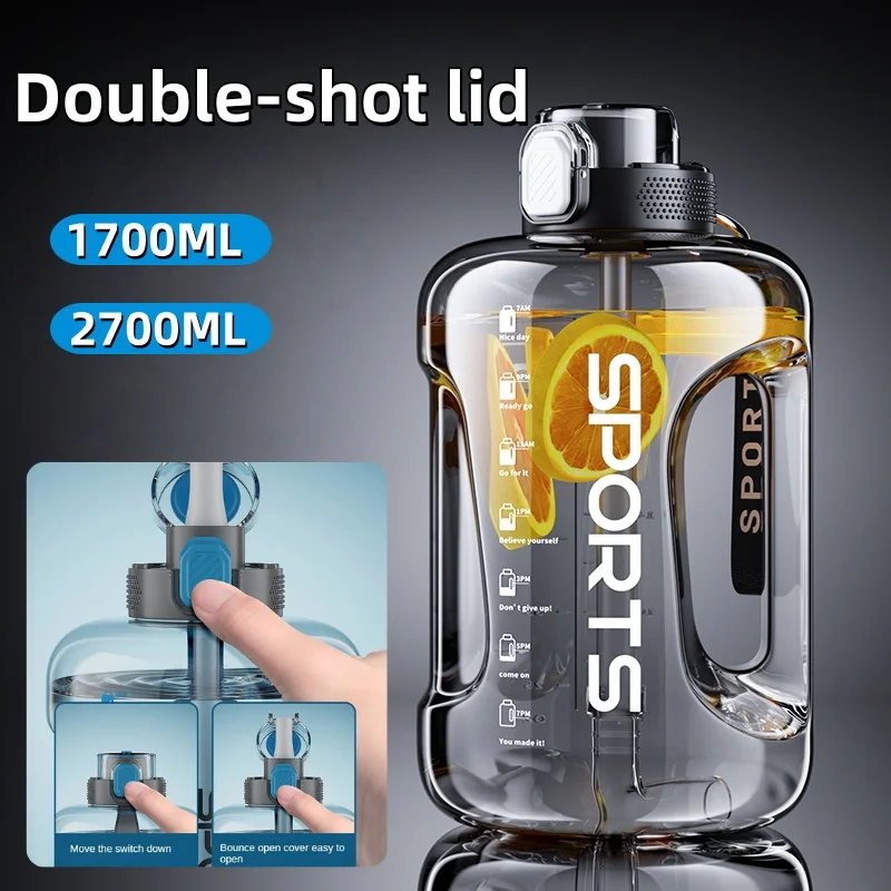 1.7L/2.7L Large Capacity PC Sport Water Bottle With Straw Plastic Water Cup Portable Fitness Drink Men Water Kettle BPA Free
1.7L/2.7L Large Capacity PC Sport Water Bottle With Straw Plastic Water Cup Portable Fitness Drink Men Water Kettle BPA Free