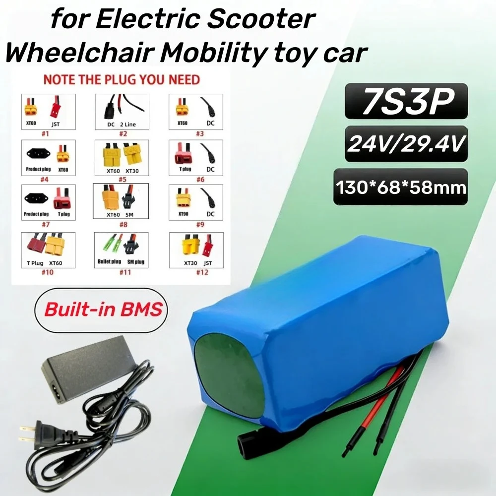 24V 10Ah 7S3P 18650 Rechargeable Battery Pack BMS Protection 29.4V Suitable for Electric Scooter Wheelchair Mobility toy car.
24V 10Ah 7S3P 18650 Rechargeable Battery Pack BMS Protection 29.4V Suitable for Electric Scooter Wheelchair Mobility toy car.