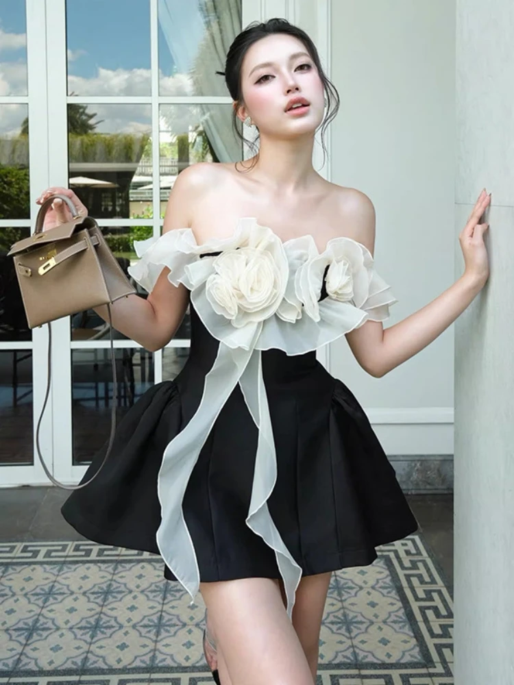 Sexy Strapless Flower Ruffles Draped Mini Dress Women Sleeveless Backless Florals A-line Dresses Evening Party Ccoktail Gowns
Sexy Strapless Flower Ruffles Draped Mini Dress Women Sleeveless Backless Florals A-line Dresses Evening Party Ccoktail Gowns