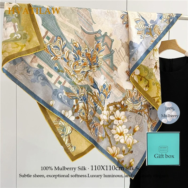 Luxury Scarf 110x110cm Real Silk Hand Rolled 100% Mulberry Silk Large Square Shawl Wrap Double-sided Printing Bandana Gift Box
Luxury Scarf 110x110cm Real Silk Hand Rolled 100% Mulberry Silk Large Square Shawl Wrap Double-sided Printing Bandana Gift Box