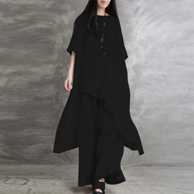 2 Piece Cotton Linen Suits For Women Casual Half Sleeve Solid Color Loose Top & Wide Leg Pants Set Fashionable Women's Clothing
2 Piece Cotton Linen Suits For Women Casual Half Sleeve Solid Color Loose Top & Wide Leg Pants Set Fashionable Women's Clothing