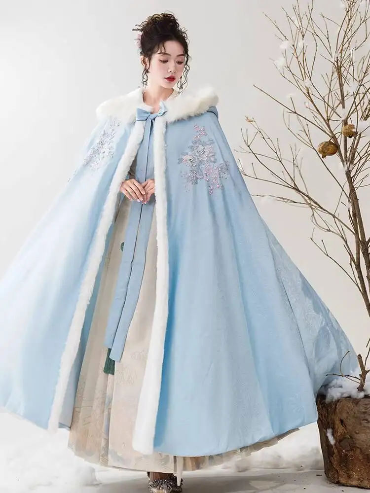 Xiluoxi Hanfu Hooded Cloak for Women Winter New Fleece Lined Thickened Super Fairy Warm Daily Commuting Blue Cape
Xiluoxi Hanfu Hooded Cloak for Women Winter New Fleece Lined Thickened Super Fairy Warm Daily Commuting Blue Cape