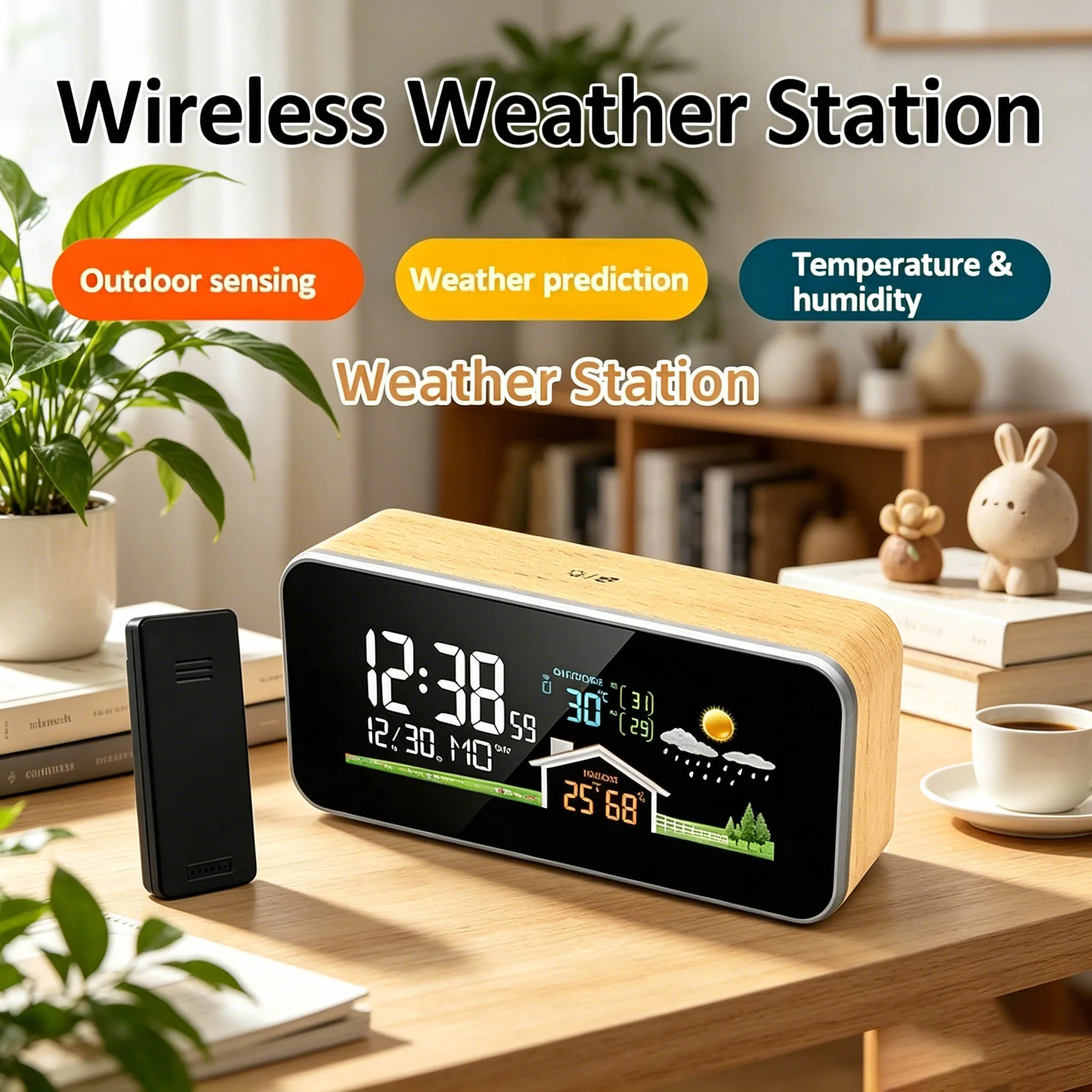 Wooden Wireless Weather Station Alarm Clock - Digital Thermometer Humidity Monitor with Wireless Sensor, Home Desktop TimeWatch
Wooden Wireless Weather Station Alarm Clock - Digital Thermometer Humidity Monitor with Wireless Sensor, Home Desktop TimeWatch