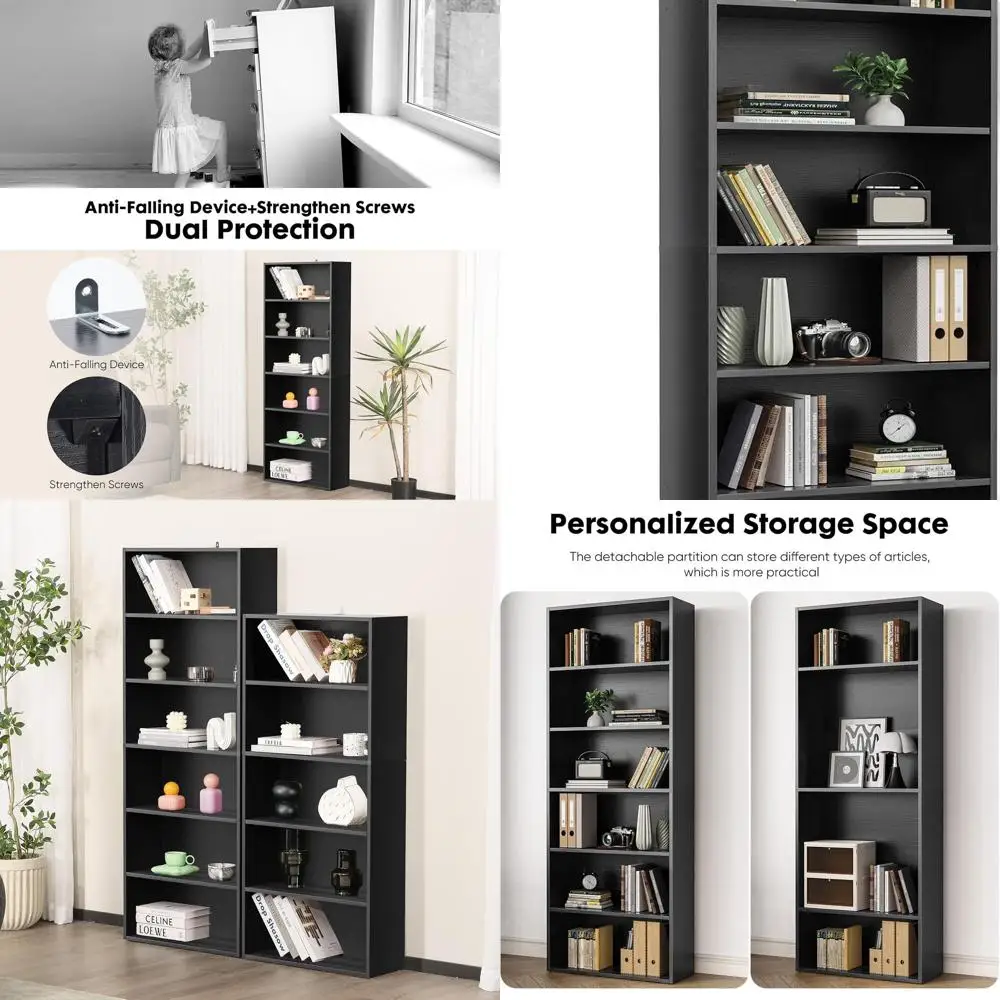 6-Tier Tall Bookshelf, 63 High, Open Storage for Home, Office, Living Room, and Bedroom, Classic Black
6-Tier Tall Bookshelf, 63 High, Open Storage for Home, Office, Living Room, and Bedroom, Classic Black