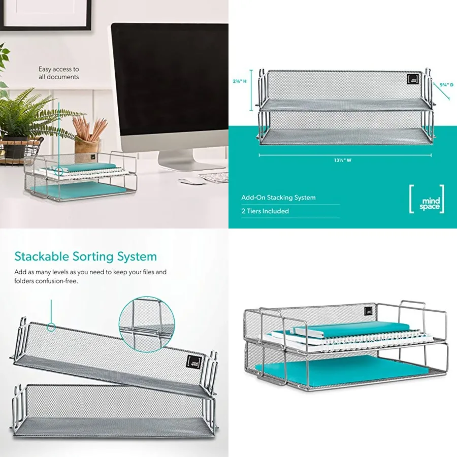 2 Tier Stackable Letter Tray Paper Tray Desk Organizer The Mesh Collection, Silver
2 Tier Stackable Letter Tray Paper Tray Desk Organizer The Mesh Collection, Silver