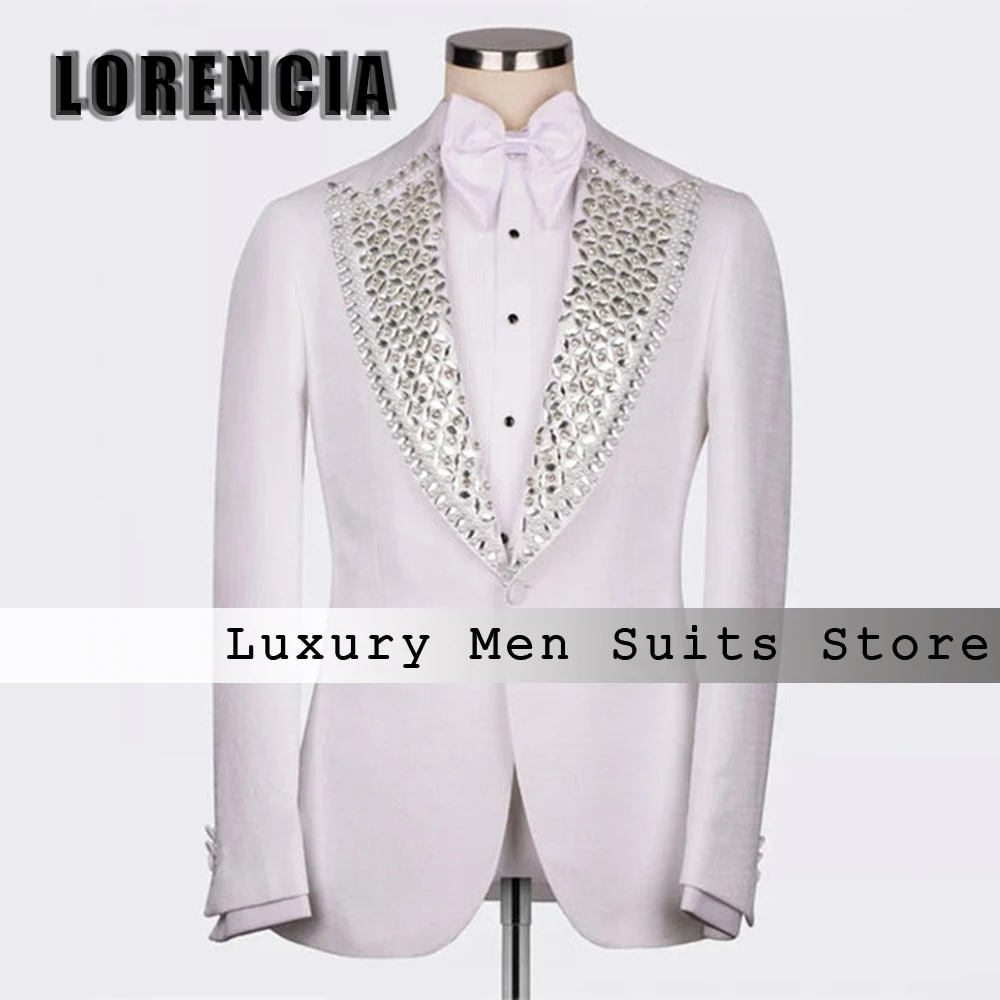 Elegant Shining Crystal 2 Pieces Suits for Men Single Breasted Wedding Party Customized Rhinestone Peak Label trajes para hombre
Elegant Shining Crystal 2 Pieces Suits for Men Single Breasted Wedding Party Customized Rhinestone Peak Label trajes para hombre