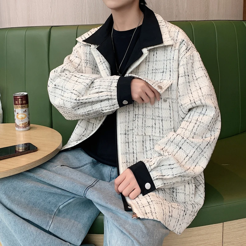 Faionable Tweed Sle Men's Jaet Autumn Collection Trendy Turn-down Collar Spring Autumn Unique Design Fake Two-Piece Top
Faionable Tweed Sle Men's Jaet Autumn Collection Trendy Turn-down Collar Spring Autumn Unique Design Fake Two-Piece Top