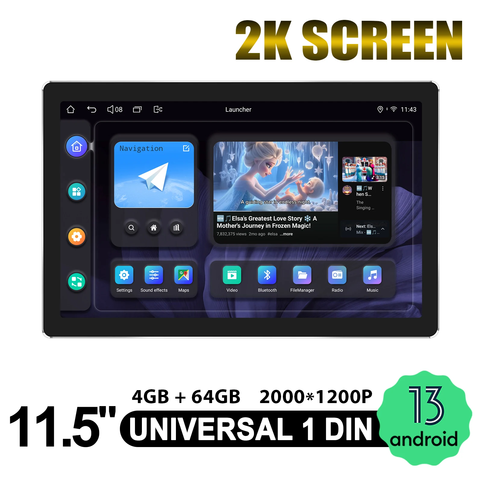 Universal 11.5"Car Radio Stereo 2K Screen Android 13 Car Multimedia Player Built-in Fan HDMI/ Coaxial/Optical OUT Steering Wheel
Universal 11.5"Car Radio Stereo 2K Screen Android 13 Car Multimedia Player Built-in Fan HDMI/ Coaxial/Optical OUT Steering Wheel