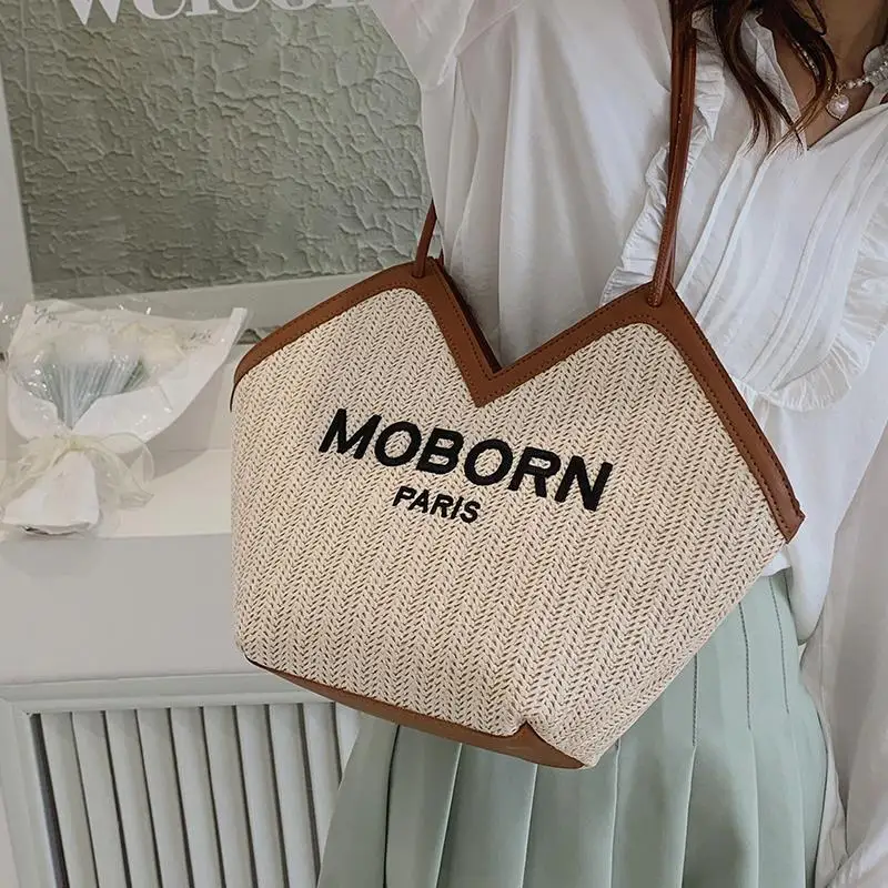 Summer Letter Print Straw Tote Bags for Women Large Capacity Woven Handbags Travel Holiday Beach Bags Casual Shopper Bags
Summer Letter Print Straw Tote Bags for Women Large Capacity Woven Handbags Travel Holiday Beach Bags Casual Shopper Bags
