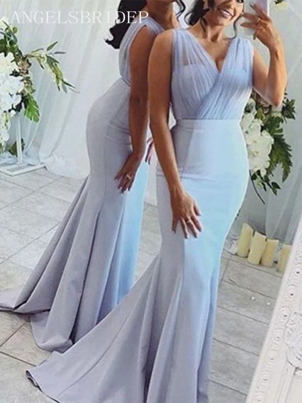Angelsbridep Light Blue V-Neck Mermaid Bridesmaid Dresses Garden Style For Women's Wedding Party Vestidos De Mujer
Angelsbridep Light Blue V-Neck Mermaid Bridesmaid Dresses Garden Style For Women's Wedding Party Vestidos De Mujer