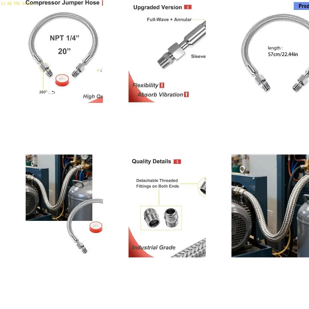 W3JE Premium Nonrust Steel Compressor Jumpers Hose 1/4Inch X 20Inch With Leak Tested Construction Metal Air Line Hose
W3JE Premium Nonrust Steel Compressor Jumpers Hose 1/4Inch X 20Inch With Leak Tested Construction Metal Air Line Hose