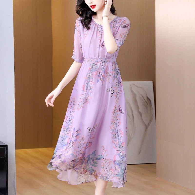 Female Purple Print Natural Silk Midi Dress Spring Summer Korean Vintage Casual Dress 2024 Elegant Loose Waist Vestido
Female Purple Print Natural Silk Midi Dress Spring Summer Korean Vintage Casual Dress 2024 Elegant Loose Waist Vestido