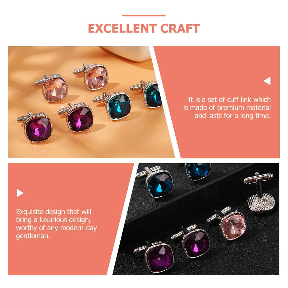 3 Pairs Links Glass Men's Jewelry Decorative Accessories for Suits Clothing Mens Man 
3 Pairs Links Glass Men's Jewelry Decorative Accessories for Suits Clothing Mens Man